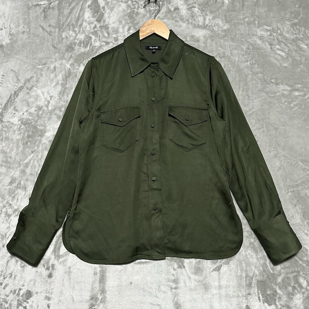 Madewell Western Shirt in Linen Blend Womens Size 4 Green Mossy Umber Cowboy EUC